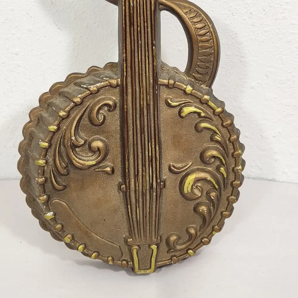 Vtg 70s Metal Banjo Wall Decor Brass Bronze Cottage MCM Sexton USA Musician Folk